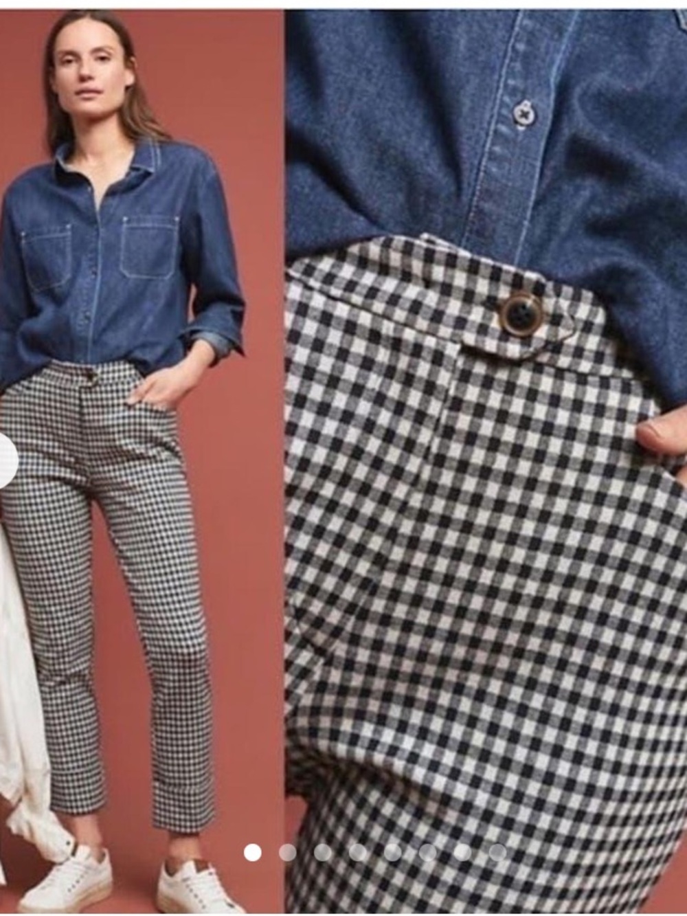 Anthropologie the essential Crop Flare Black White Gingham pants Cottagecore